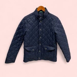Cute United Colors of Benetton quilted jacket pockets snap front navy blue